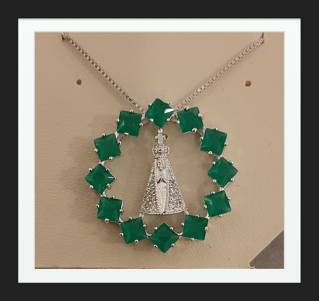Colar Mandala Nossa Senhora Zirconias Verde